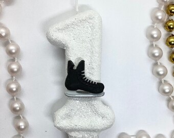 Ice Skates Birthday Candle, Hockey Skates, Sports Party Decor, Boys Sparkly Number Cake Topper, Kids Keepsake Candle, Teen Party Supplies