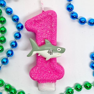 Shark Birthday Candle, Girls Under The Sea Party Decor, Sparkly Number Cake Topper, One Keepsake Candle, Girly Party Supplies, Childrens