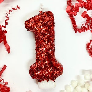 Red Birthday Candle, Kids Party Decor, Baby First Birthday, Sparkly Number Cake Topper, Girls Keepsake Candle, Party Supplies, Fancy Candles