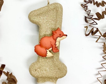 Fox Birthday Candle, Woodland Animal Decor, Wildlife 1st Birthday Party Decor, Sparkly Number Cake Topper, Keepsake Candle, Party Supplies