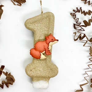 Candela di compleanno a forma di volpe, decorazione con animali del bosco, decorazione per la festa del primo compleanno della fauna selvatica, topper per torta con numeri scintillanti, candela ricordo, articoli per feste