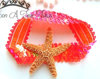 Starfish Headband, Under The Sea, Coral Starfish Headband, Mermaid Birthday, Costume Hair Piece, Little Girls Accessory, Sequin Hair Band