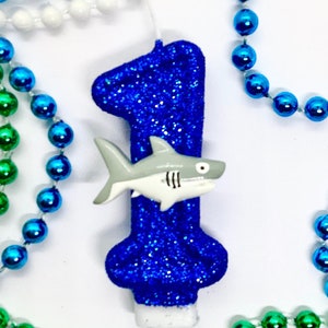 Shark Birthday Candle, Under The Sea Party Decor, Kids Glitter Birthday Candle, Sparkly Number Cake Topper, Keepsake Candle, Party Supplies