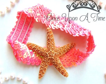 Starfish Headband, Under The Sea, Pink Starfish Headband, Mermaid Birthday, Costume Hair Piece, Little Girls Accessory, Sequin Hair Band