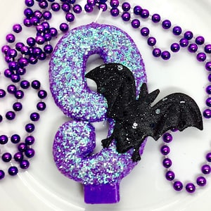 Bat Birthday Candle, Kids Halloween Party Decor, Spooky Birthday, Sparkly Number Cake Topper, Keepsake Candle, Goth Party Supplies, Large