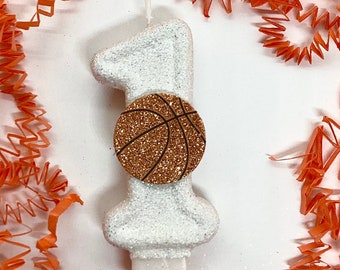 Basketball Birthday Candle, Basketball Party Decor, Sports Ball Party Decor, Sparkly Number Cake Topper, Keepsake Candle, Party Supplies
