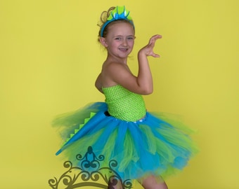 Déguisement de dinosaure, Déguisement tricératops pour enfant, Déguisement de dinosaure bleu vert, Déguisement d'Halloween, tenue d'anniversaire pour enfant, jupe tutu lézard pour tout-petit