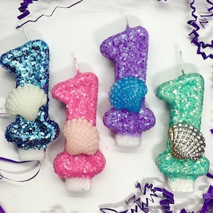Shell Birthday Candle, Under The Sea Party Decor, One Glitter Birthday Candle, Sparkly Number Cake Topper, Keepsake Candle, Party Supply