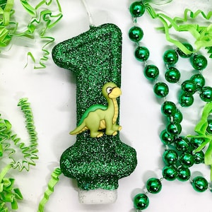 Dinosaur Birthday Candle, Green Dino Party Decor, Baby Girls Boys Party Decor, Sparkly Number Cake Topper, Keepsake Candle, Party Supplies