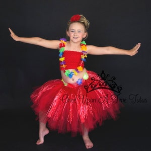 Hawaiian Luau Tutu, Hula Grass Skirt, Red Tutu Set, Pool Party Birthday Outfit, Halloween Costume, Kids Costume, Little Girls Polynesian
