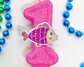 Bougie d'anniversaire poisson tropical, décoration de fête océan, décoration de gâteau avec un numéro scintillant scintillant, bougie souvenir fille ou garçon, articles de fête d'enfants