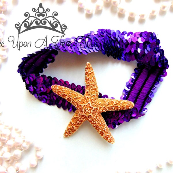 Starfish Headband, Under The Sea, Purple Starfish Headband, Mermaid Birthday, Costume Hair Piece, Little Girls Accessory, Sequin Hair Band