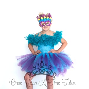 Blue Purple Bird Costume, Teal Feather Dress, Halloween Costume, Kids Parrot Costume, Baby Girl Tutu Dress, Toddler Costume, Peacock Dress