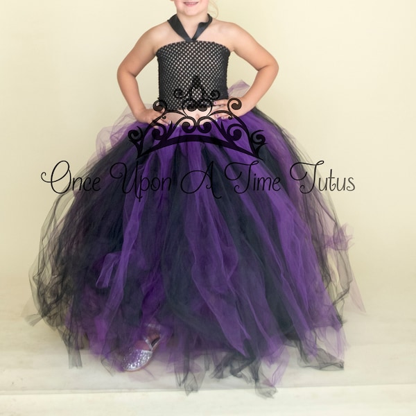 Long Black Purple Tutu Skirt, Halloween Costume Skirt, Witch Costume Girls, Little Girls Tulle Skirt, Kids Tutu Skirt, Long Tulle Skirt