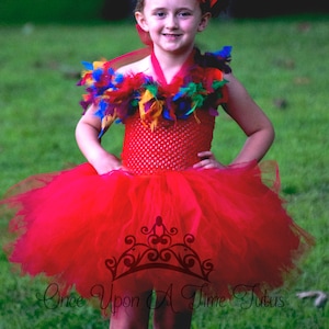 Parrot Costume, Red Bird Feather Dress, Halloween Costume, Kids Parrot Costume, Baby Girls Tutu Dress, Toddler Costume, Rainbow Boa Wings
