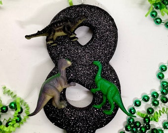 Dinosaur Birthday Candle, Kids Dino Party Decor, Boys Birthday, Sparkly Number Cake Topper, Keepsake Candle, Party Supplies, Large