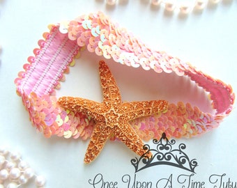 Starfish Headband, Under The Sea, Pink Starfish Headband, Mermaid Birthday, Costume Hair Piece, Little Girls Accessory, Sequin Hair Band