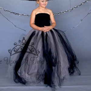 Black Grey Dress, Witch Halloween Costume, Girls Witch Costume, Kids Floor Length Dress, Long Tulle Gown, Kids Zombie Costume, Gray Black