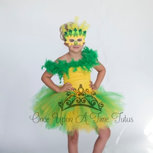 Yellow Green Bird Costume, Boa Feather Dress, Halloween Costume, Kids Parrot Costume, Baby Girl Tutu Dress, Toddler Costume, Exotic Bird