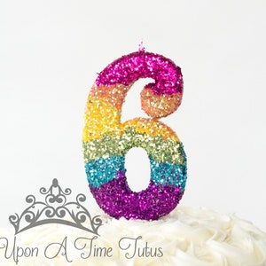 Large Bright Rainbow Birthday Candle, Rainbow Party Decor, Unicorn Party Decor, Sparkly Number Cake Topper, Keepsake Candle, Party Supplies