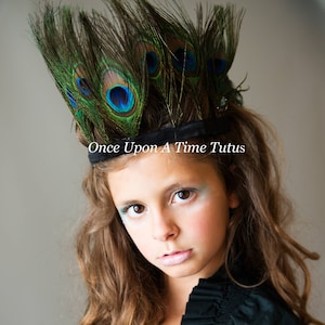 Peacock Feather Crown, Halloween Costume, Wedding Hair Piece, Fascinator, Photo Prop, Little Girl Halo, Adult Hair Clip, Baby Girl Bow