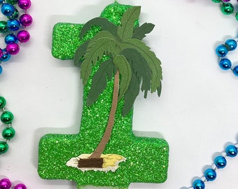 Palm Tree Birthday Candle, Tropical Party Decor, Hawaii 1st Birthday Decor, Sparkly Number Cake Topper, Keepsake Candle, Kid Party Supplies