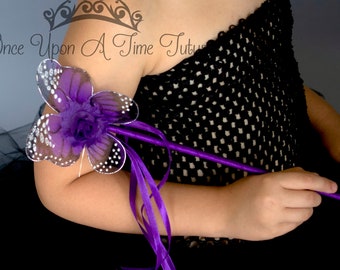 Purple Monarch Butterfly Wand - Kids Butterfly Fairy Halloween Costume Accessory - Little Girls or Toddler Ribbon Wings Party Favor Wands