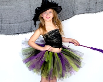 Halloween-Tütü, Hexen-Tutu, Halloween-Kostüm, Kinder-Hexe-Tutu, Erwachsene-Hexe-Tutu, kleine Mädchen, Baby-Mädchen, Schwarz, Lila, Lindgrün