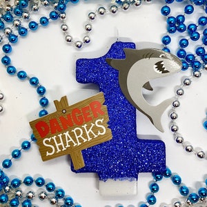 Shark Birthday Candle, Under The Sea Party Decor, Large Glitter Birthday Candle, Sparkly Number Cake Topper, Keepsake Candle, Party Supplies