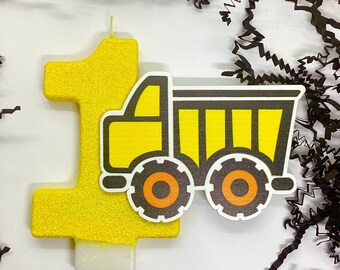 Construction Birthday Candle, Kids Truck Party Decor, Big Boys Birthday, Dump Truck Number Cake Topper, One Keepsake Candle, Party Supplies,