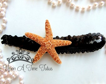 Starfish Headband, Under The Sea, Black Starfish Headband, Mermaid Birthday, Costume Hair Piece, Little Girls Accessory, Sequin Hair Band