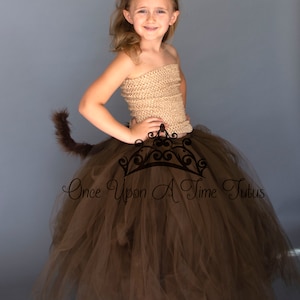 Brown Cat Costume, Brown Dog Tutu Dress, Kids Halloween Costume, Floor Length, Long Tulle Gown, School Play Costume, Kitten Costume, Lion