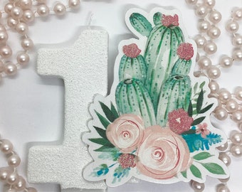 Vela de cumpleaños de cactus, fiesta de cumpleaños suculenta, suministros para fiestas de niñas, vela brillante, adorno de pastel con número de brillo, recuerdo de un cumpleaños