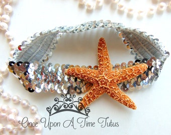 Starfish  Headband, Under The Sea, Silver Starfish Headband, Mermaid Birthday, Costume Hair Piece, Little Girls Accessory, Sequin Hair Band