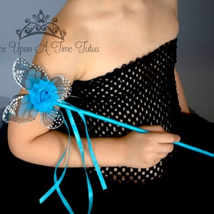 Blue Monarch Butterfly Wand - Kids Butterfly Fairy Halloween Costume Accessory - Little Girls or Toddler Ribbon Wings Party Favor Wands