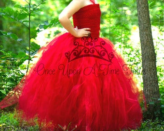 Long Red Tutu Dress, Halloween Costume, Girls Flower Girl Dress, Floor Length, Long Tulle Gown, Scarlet Macaw Costume, Parrot Costume, Devil