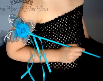 Blue Monarch Butterfly Wand - Kids Butterfly Fairy Halloween Costume Accessory - Little Girls or Toddler Ribbon Wings Party Favor Wands