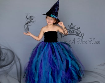 Witch Halloween Costume Girls Orange Black Dress Kids Floor - Etsy
