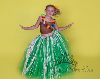 Hawaiian Tutu, Luau Costume, Hula Skirt Tutu Dress, Pool Party Birthday Outfit, Halloween Costume, Kid Costume, Little Girl Set, Polynesian