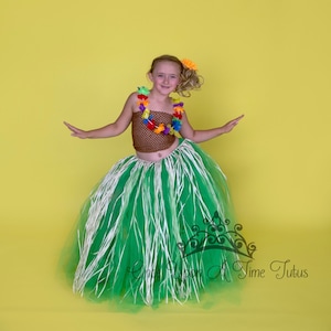 Hawaiian Tutu, Luau Costume, Hula Skirt Tutu Dress, Pool Party Birthday Outfit, Halloween Costume, Kid Costume, Little Girl Set, Polynesian