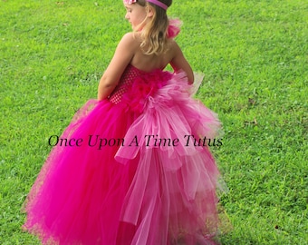 Flamingo Costume, Pink Bustle Tutu Dress, Halloween Costume, Kids, Toddler, Girls Flamingo Costume, Child Costumes, Long Bird Feather Dress