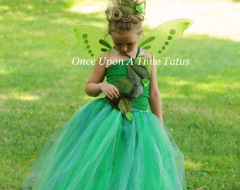 Green Garden Fairy Tutu Dress - Flowers and Leaves - Fairies Jungle Theme Pageant Gown - Kids Girls Size 12 Months 2T 3T 4T 5T 6 7 8 10 12