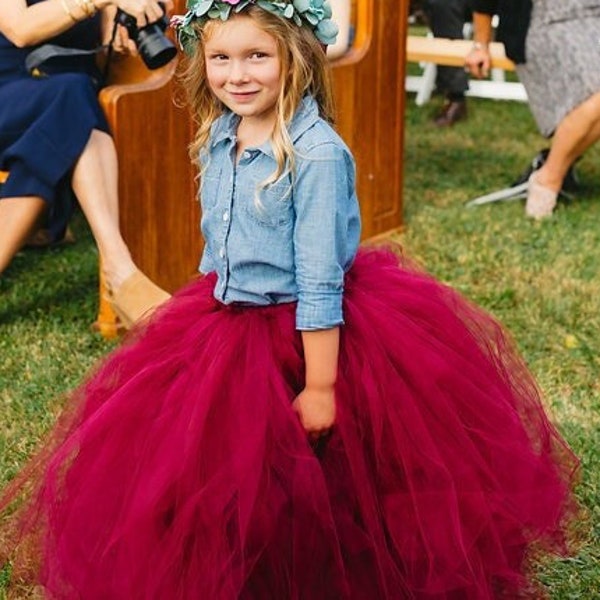 Long Maroon Tutu Skirt, Little Girls Tulle Skirt, Kids Tutu Skirt, Wedding Flower Girl Skirt, Full Length Tulle Skirt, Autumn Wedding Tutu