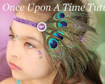 Peacock Feather Headband, Halloween Costume, Wedding Hair Piece, Fascinator, Photo Prop, Little Girl Hairbow, Adult Hair Clip, Baby Girl Bow