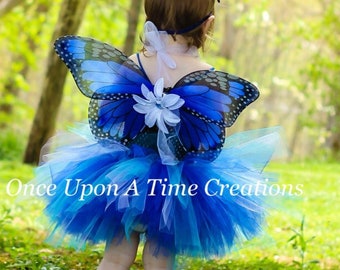 Blue Monarch Butterfly Halloween Costume, Little Girls Butterfly Tutu Dress, Toddler Butterfly Costume, Kids Butterfly Wings, Child Costume