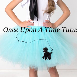 50&#39;s Poodle Skirt Tutu, Sock Hop Skirt, Halloween Costume, Little Girls Poodle Skirt, Kids Poodle Skirt, Adult Poodle Skirt, Black Aqua Blue