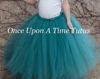 Lange Teal Tutu rok, kleine meisjes Tule rok, Kids Tutu rok, bruiloft bloemenmeisje rok, volledige lengte Tule rok, lange effen kleur rok