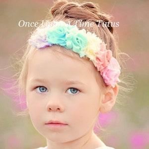 Pastel Rainbow Headband, Easter Headband, Rainbow Baby Headband, Rainbow Baby Photography Prop, Shabby Flower Headband, Baby Girls Headband