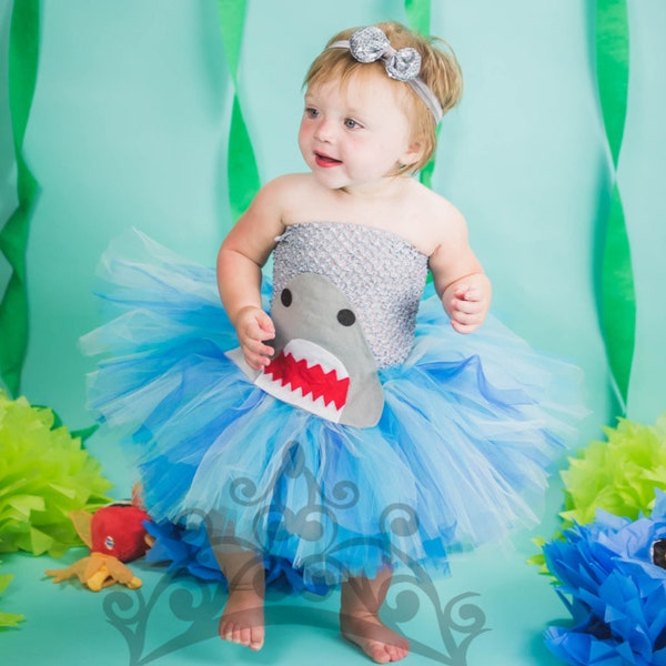 Traje de tiburón, vestido de tutú de tiburón gris, traje de tiburón para niños, tutú de agua de tiburón gris, debajo del traje de cumpleaños del mar, vestido de tiburón de las niñas pequeñas