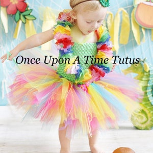 Hawaiian Luau Tutu, Hula Grass Skirt, Tutu Dress Set, Pool Party Birthday Outfit, Halloween Costume, Kid Costume, Little Girl Polynesian